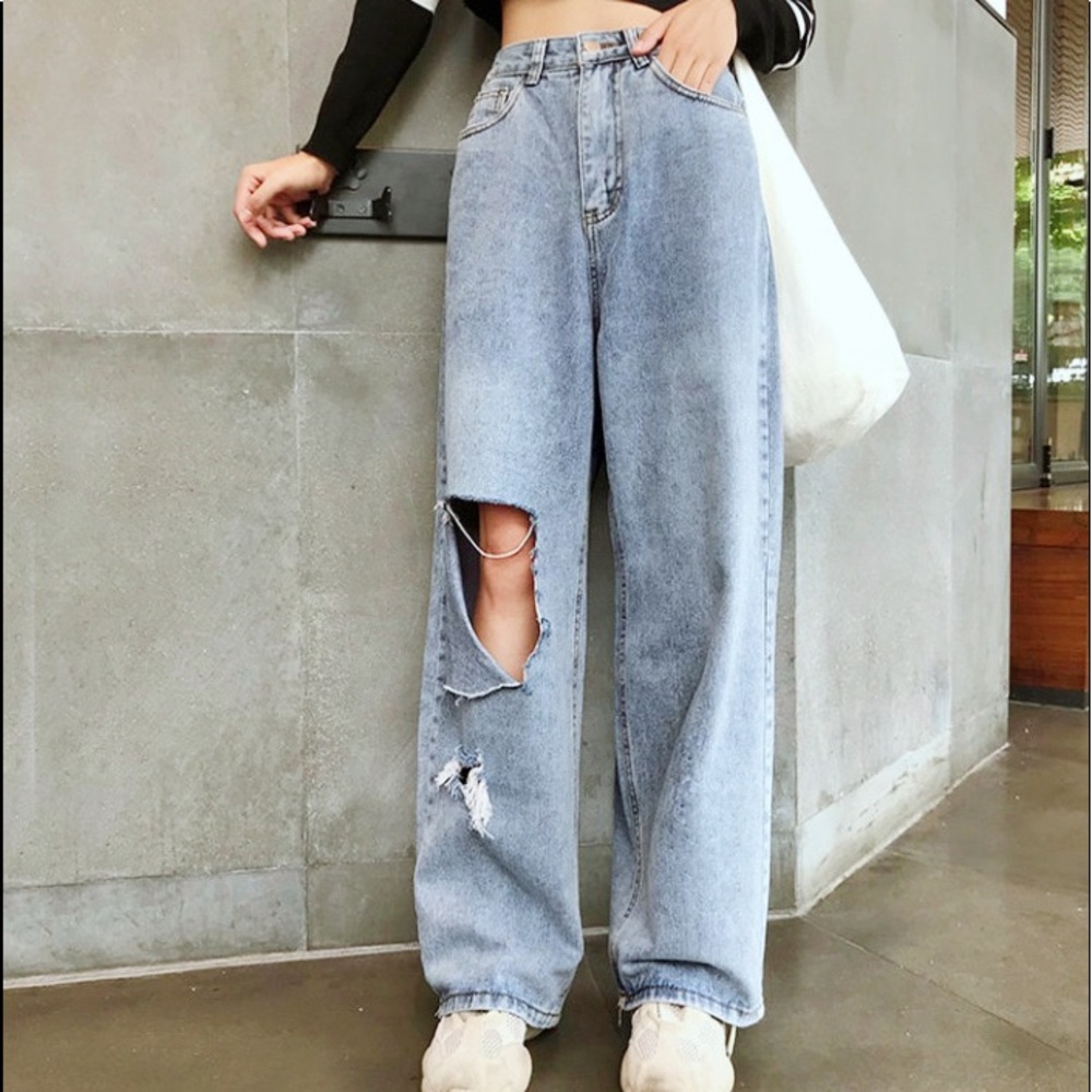 YesStyle Cut Detail Wide Leg Jeans